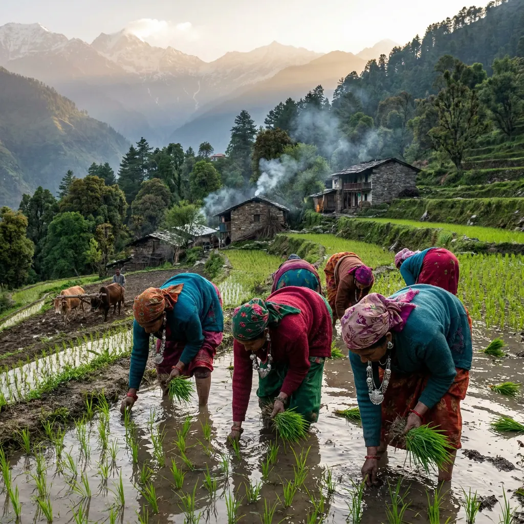 women working in terraced farms uttarkahdn